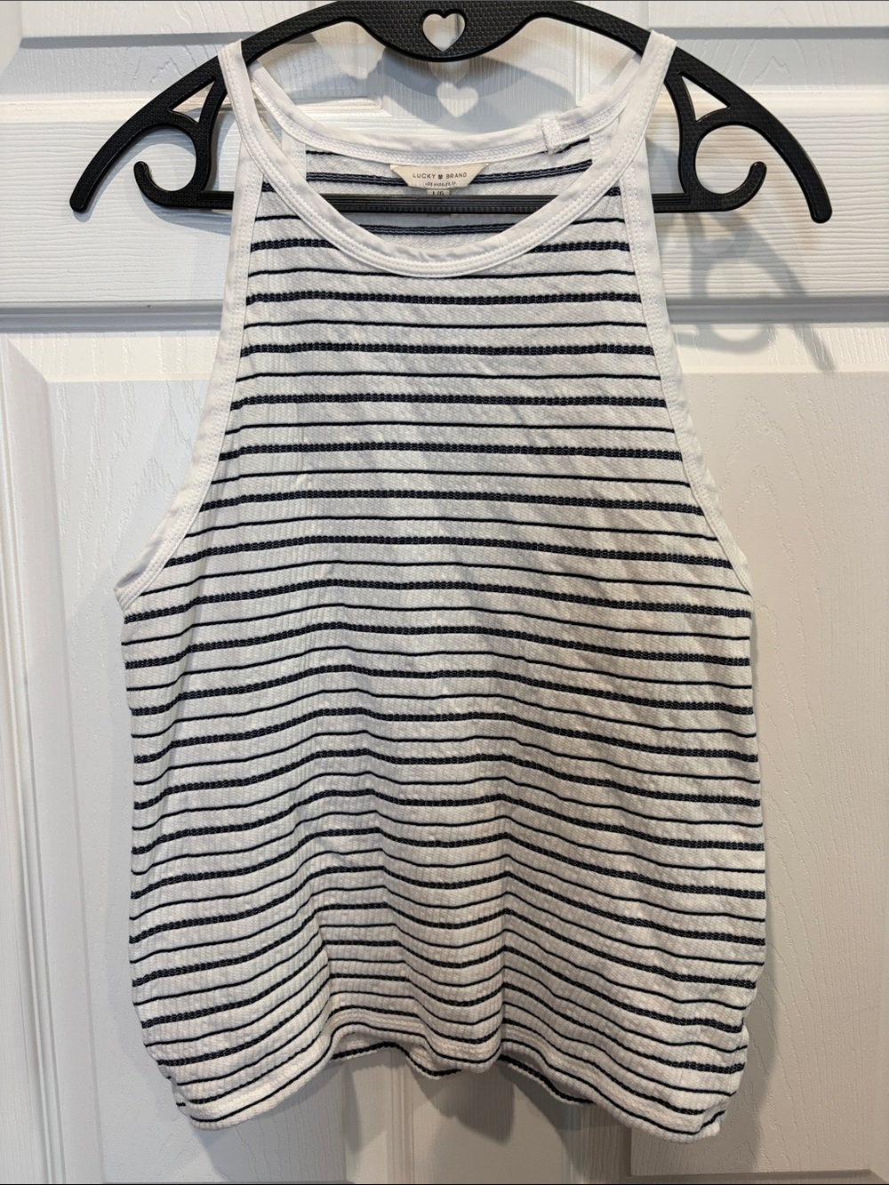 Lucky Brand White Tank with Navy Horizontal Stripes